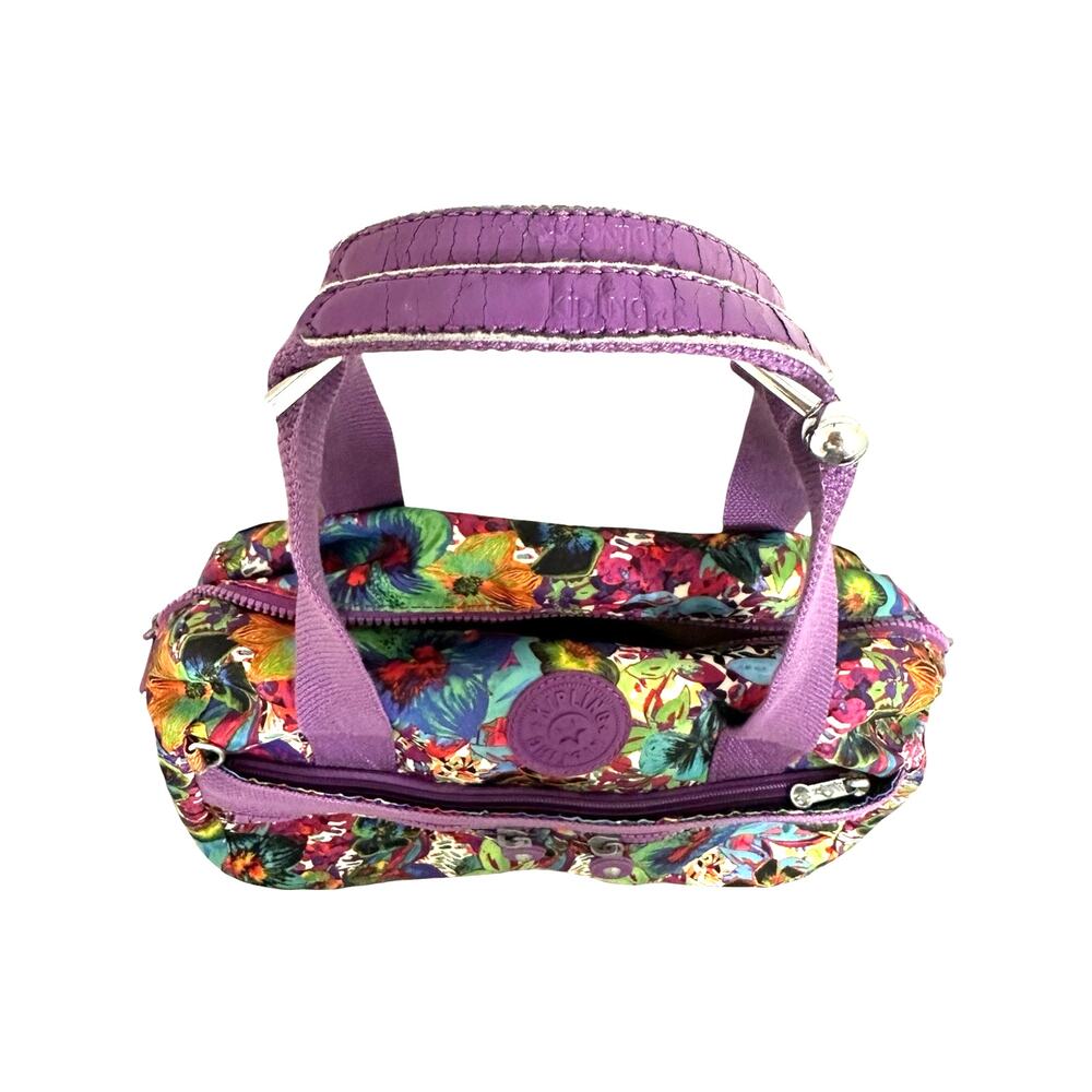 Kipling Klara Satchel Bag Multicolor Tropical Floral Purple Crinkle - Picture 5 of 7